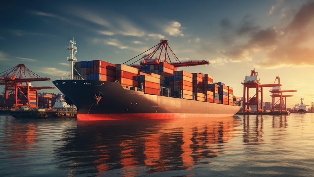 Shiping at loading bay with containers
