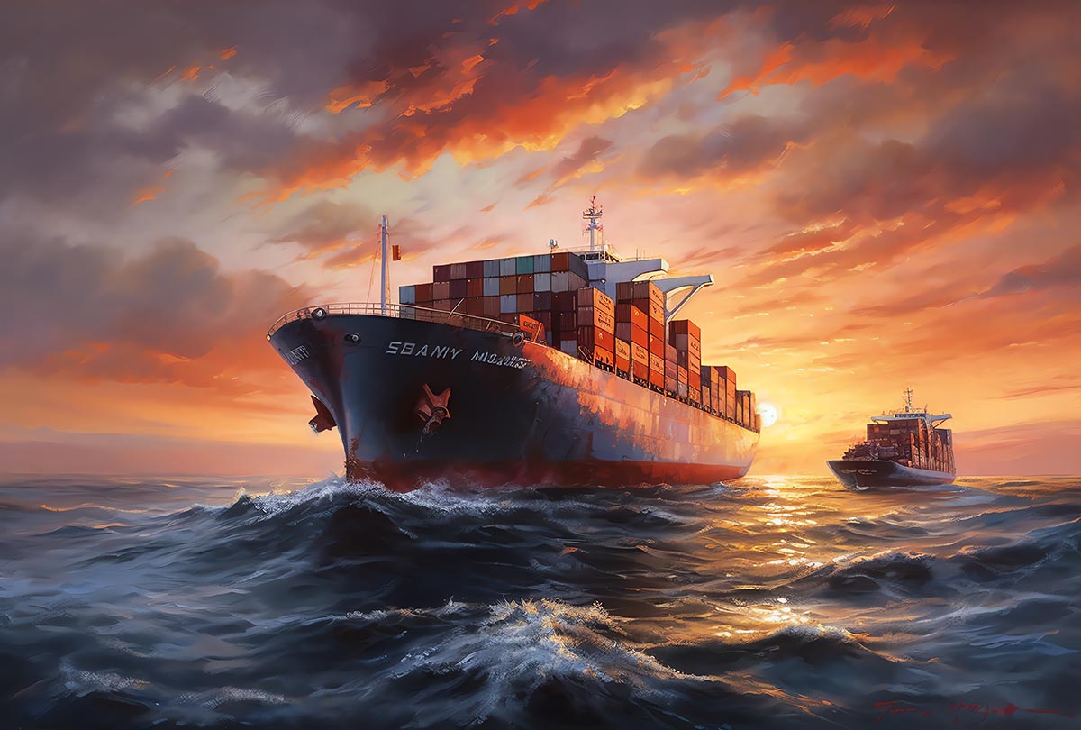 Shiping in sea with containers